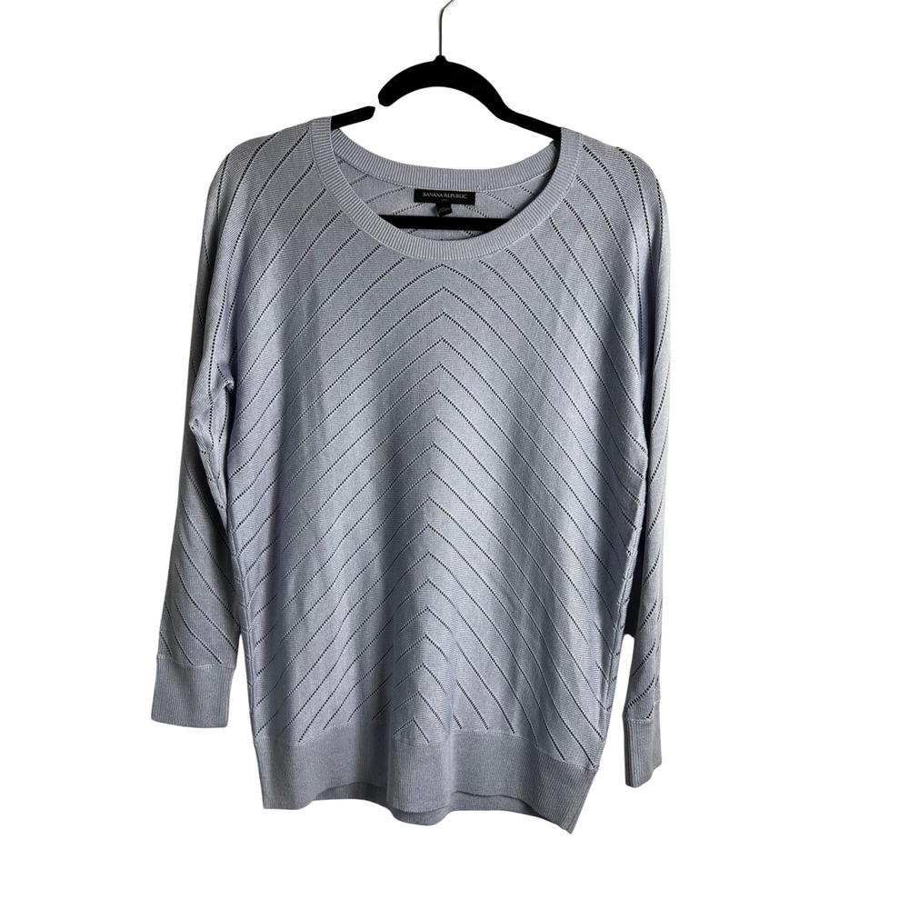 Banana Republic Gray Chevron Pointelle Knit Crew Neck Sweater Size Medium